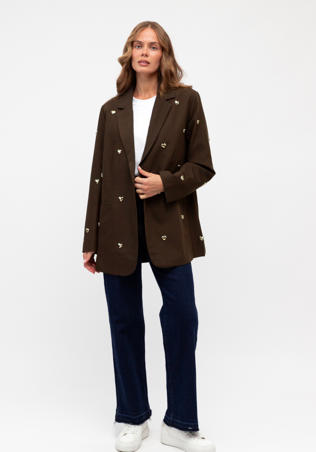 CELINE CONTRASTING HEART BLAZER - CHOCOLATE