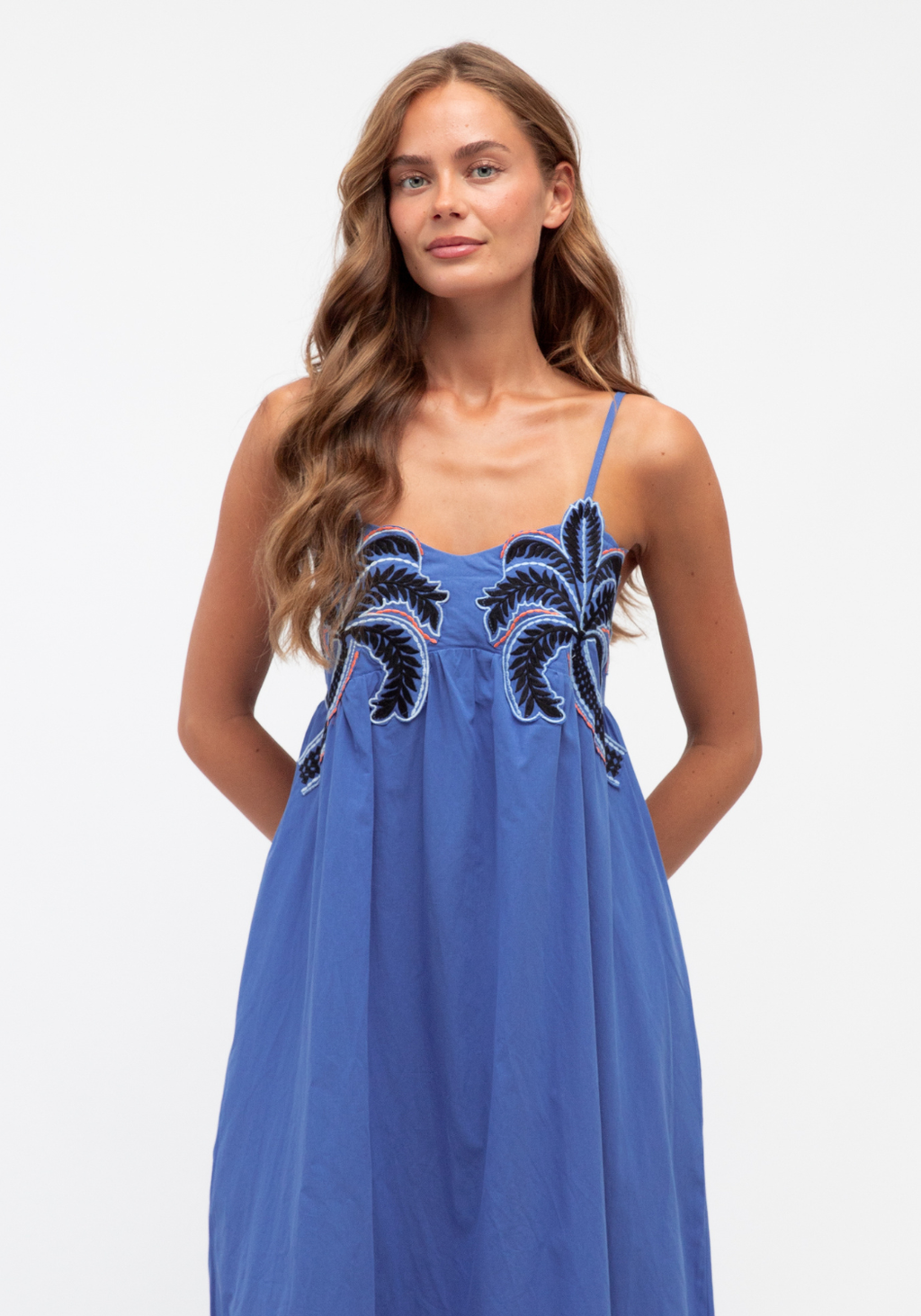 ALICE EMBROIDERY DETAIL MAXI DRESS - BLUE