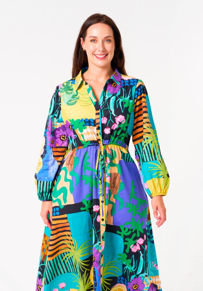 Load image into Gallery viewer, EULALI MIDI DRESS - ABSTRACT PRINT