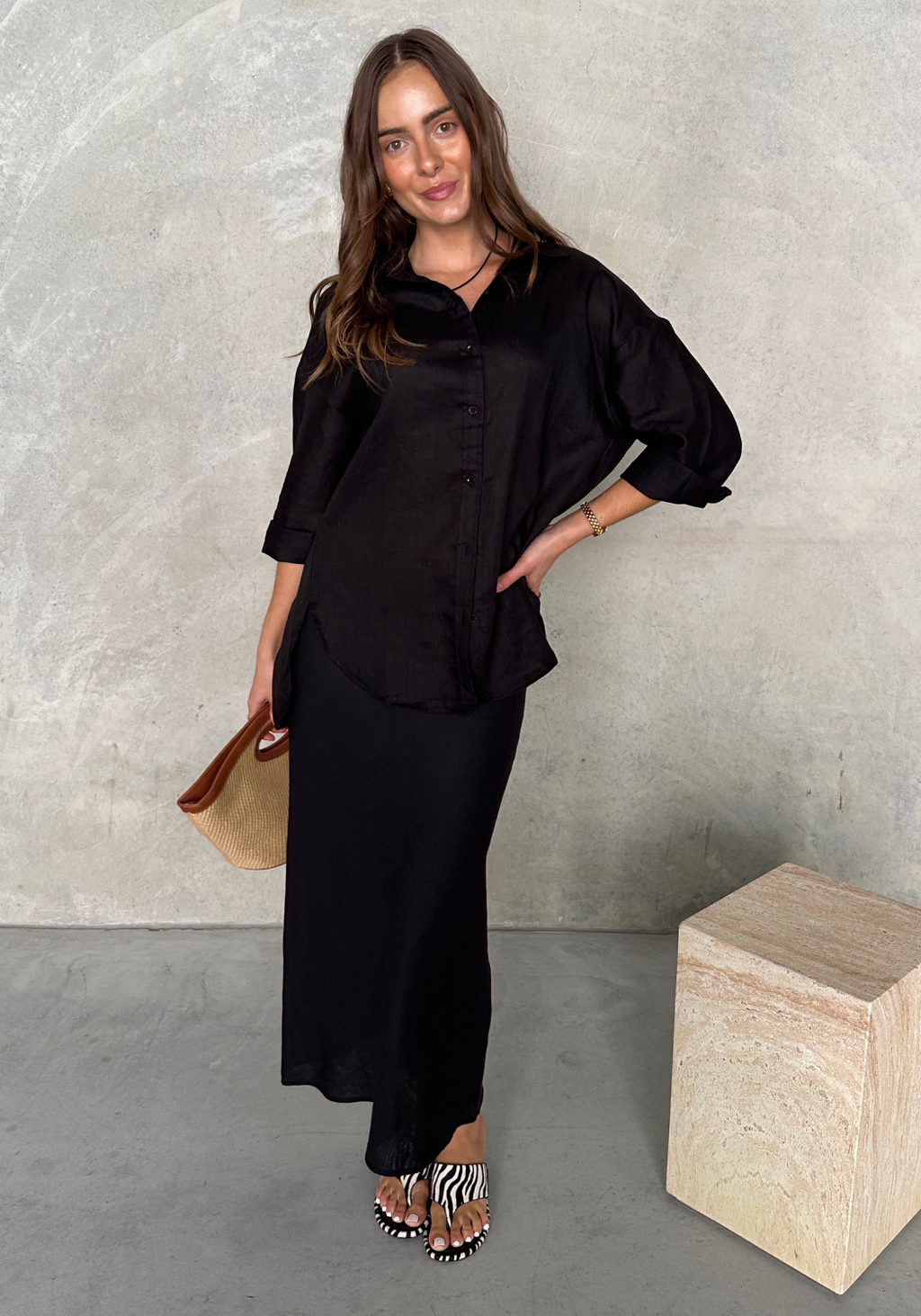 CELINE LINEN SHIRT - BLACK