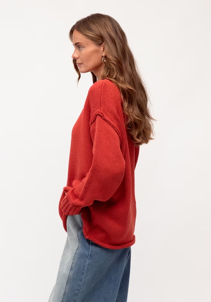 CLARA RELAXED COTTON KNIT - BRICK RED