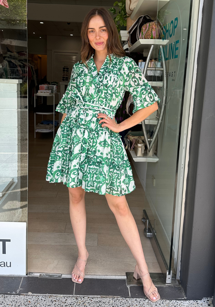 KAIA MINI DRESS - GREEN FLORAL