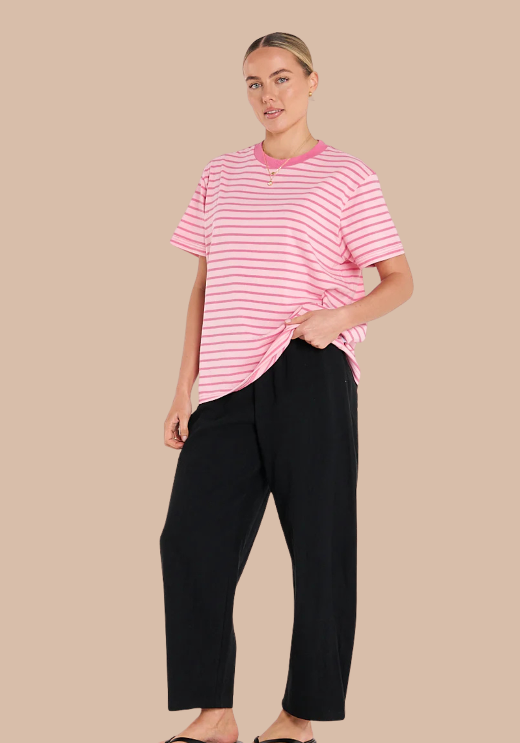 FEATHER + NOISE CARTER TEE - PINK STRIPE
