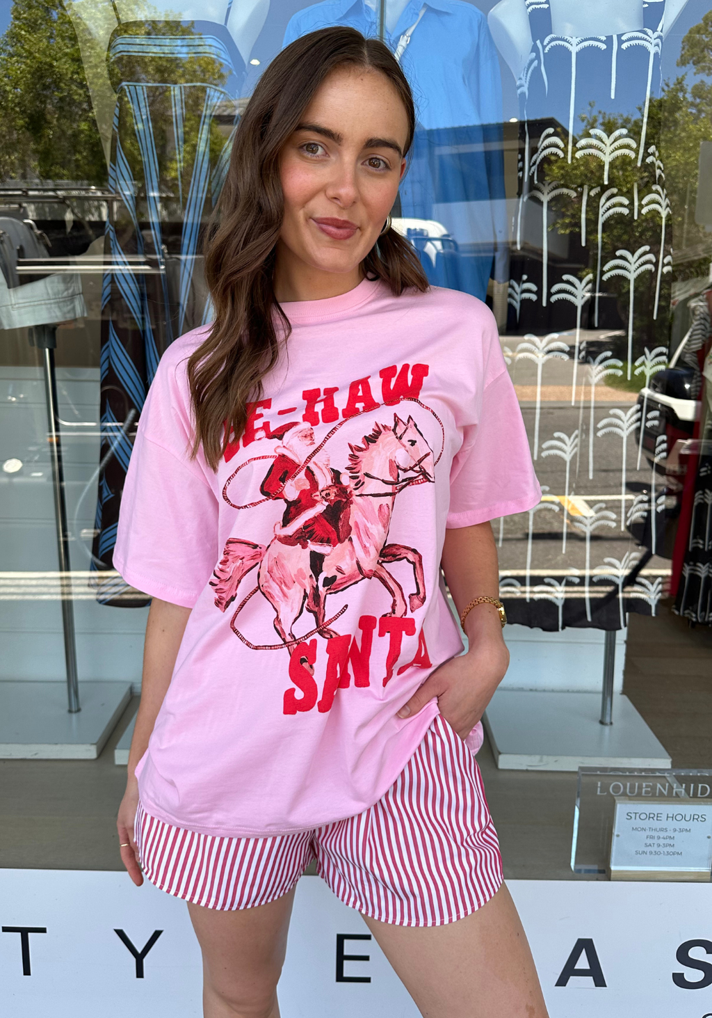 BY FRANKIE YEE-HAW SANTA OVERSIZED TEE SHIRT SET - PINK