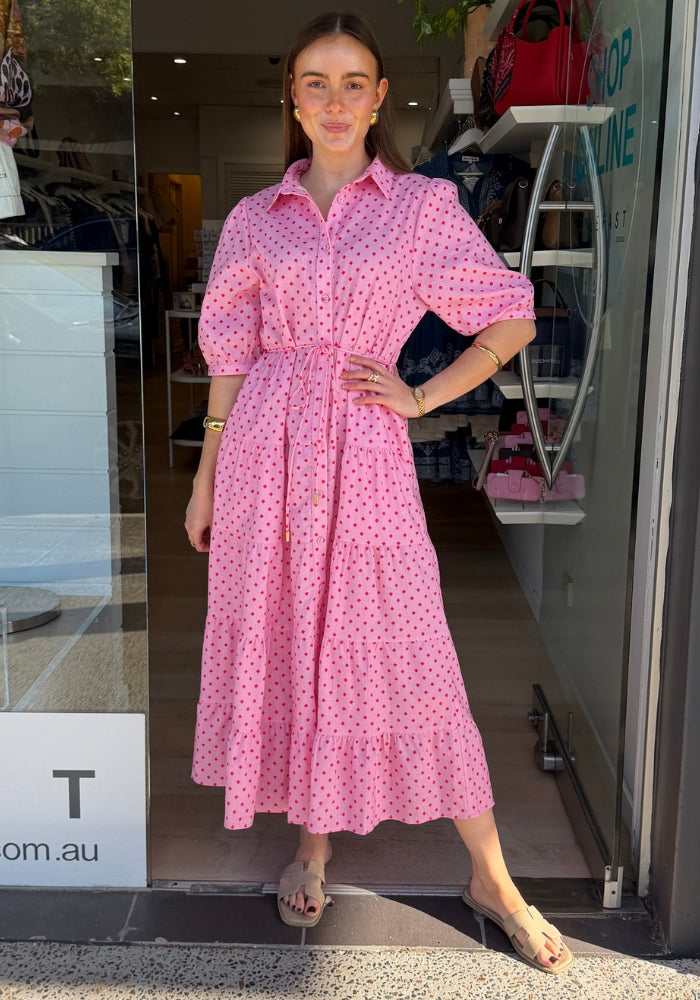 JANE LINEN DRESS - PINK/RED PRINT