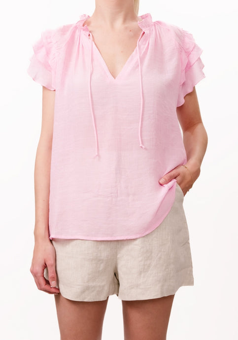 BRITTANY RUFFLE SLEEVE BLOUSE - BABY PINK