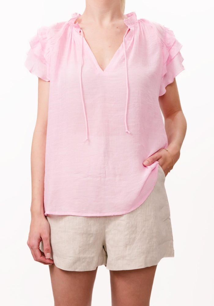 Load image into Gallery viewer, BRITTANY RUFFLE SLEEVE BLOUSE - BABY PINK