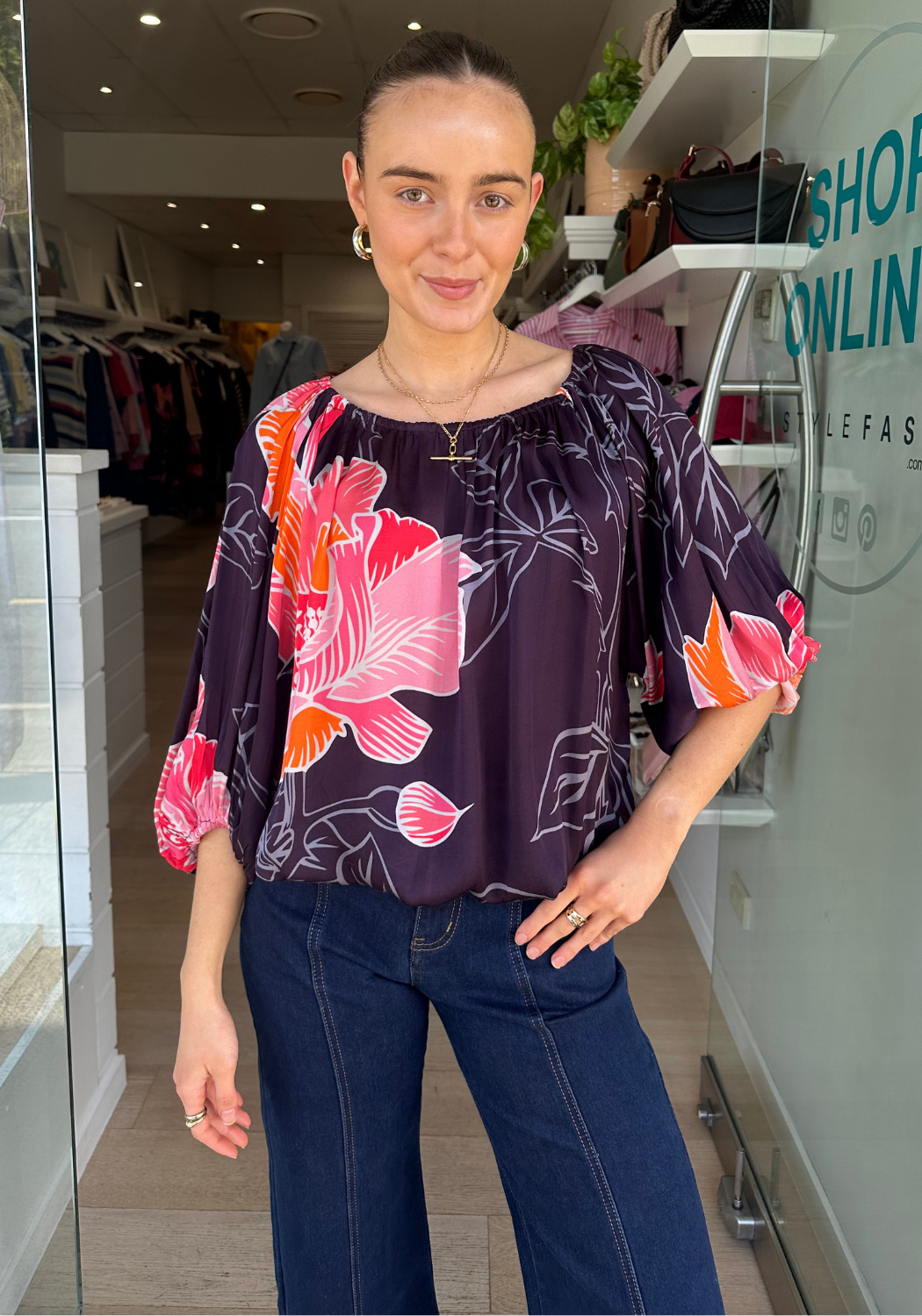 RUBYYAYA AURORA TOP - NAVY PRINT