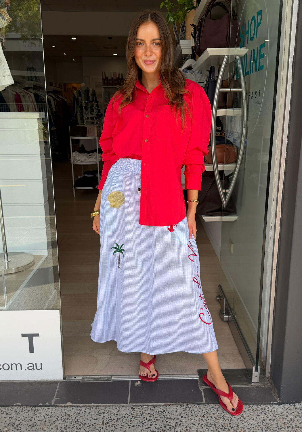 CELINE EMBROIDERY MIDI SKIRT - BLUE/WHITE STRIPE