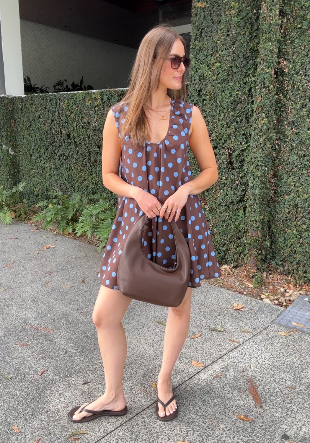 ZIVA A LINE MINI DRESS - BLUE & CHOC SPOT