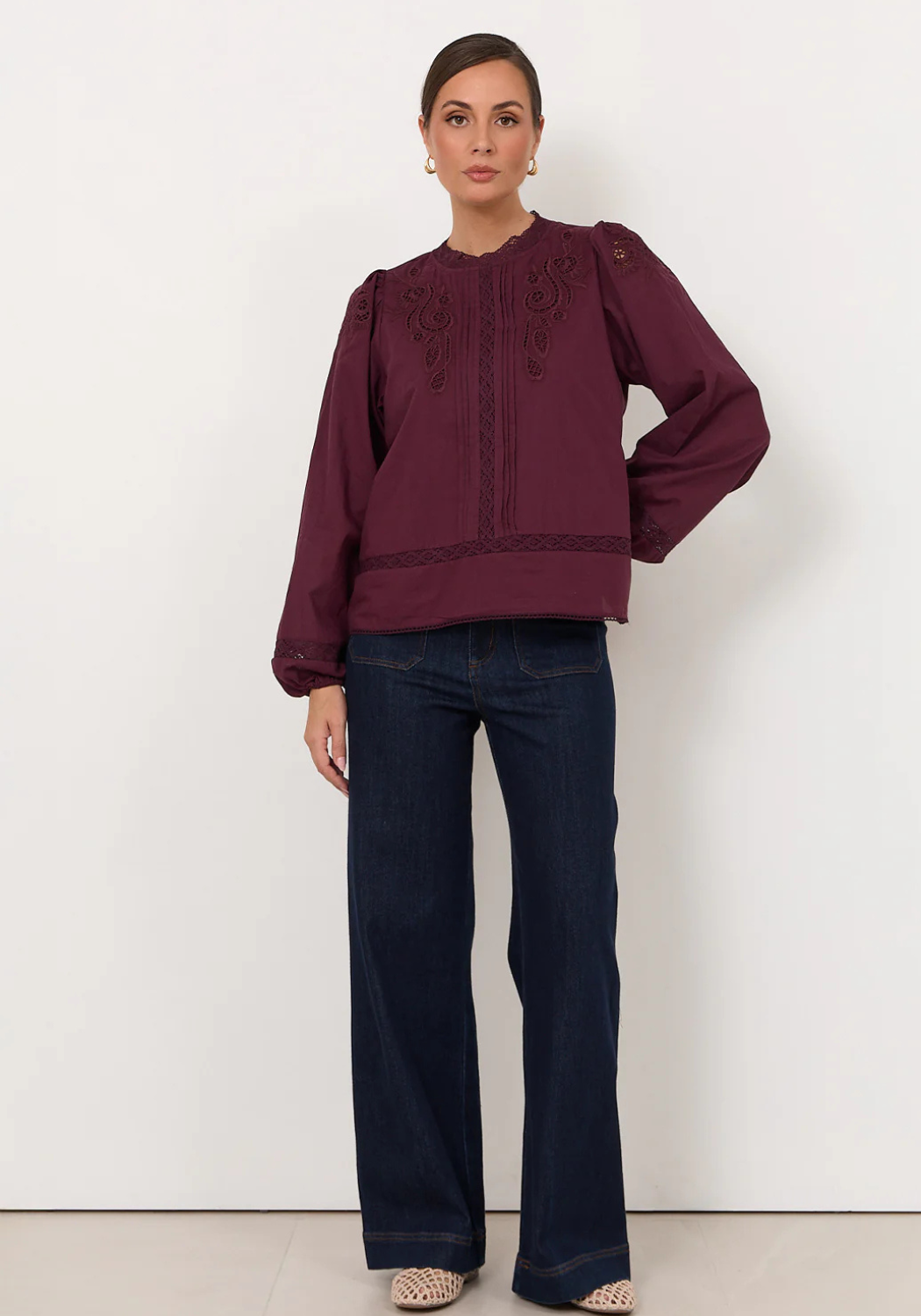 ADORNE LOU CUT OUT LACE TOP - GRAPE