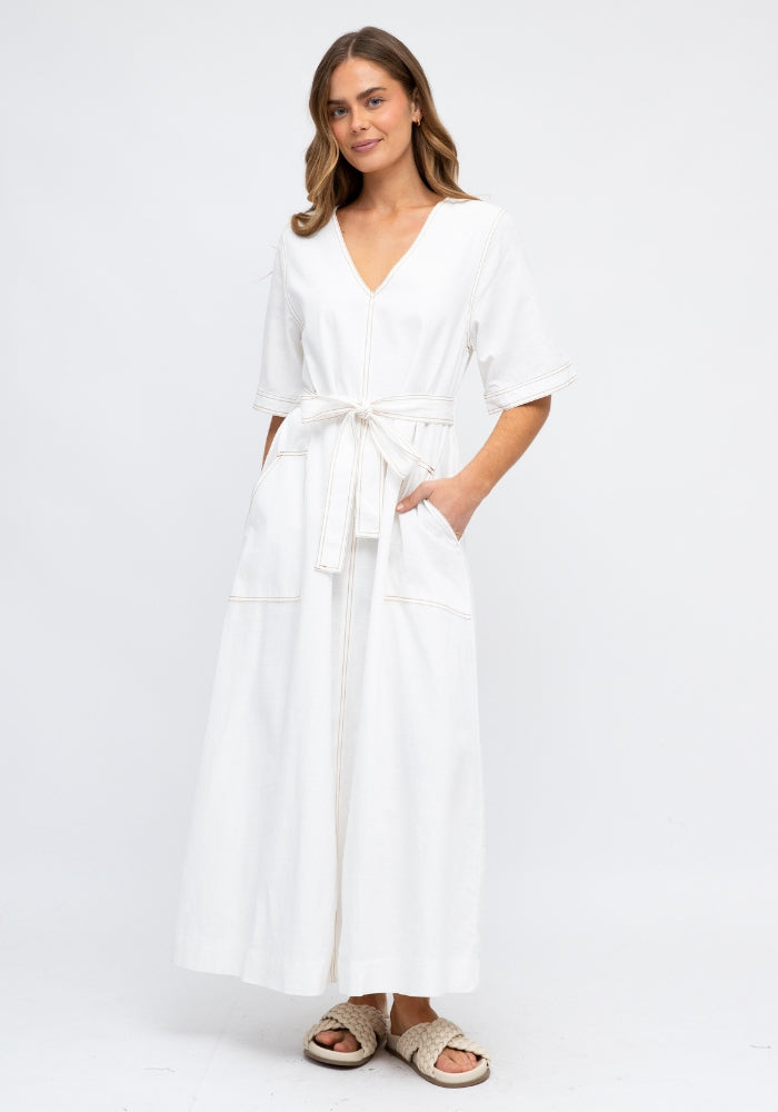 OLIVIA A-LINE MIDI DRESS - WHITE