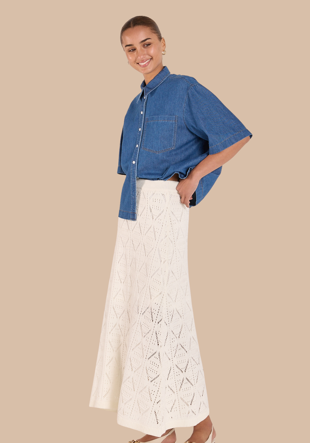 FEATHER + NOISE ARLO CROPPED SHIRT - HERITAGE BLUE