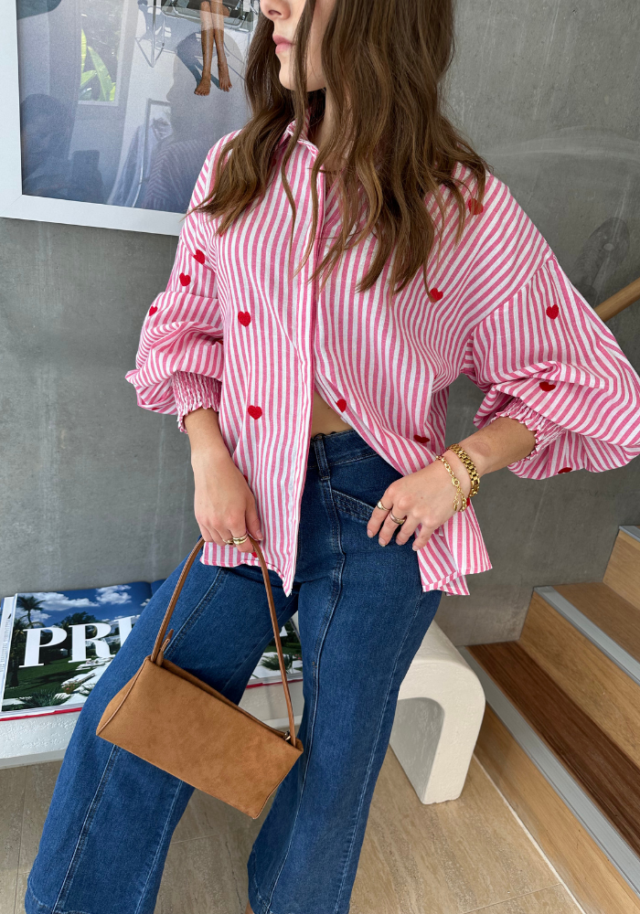 Load image into Gallery viewer, CARRIE BUTTON THROUGH BLOUSE - PINK STRIPE