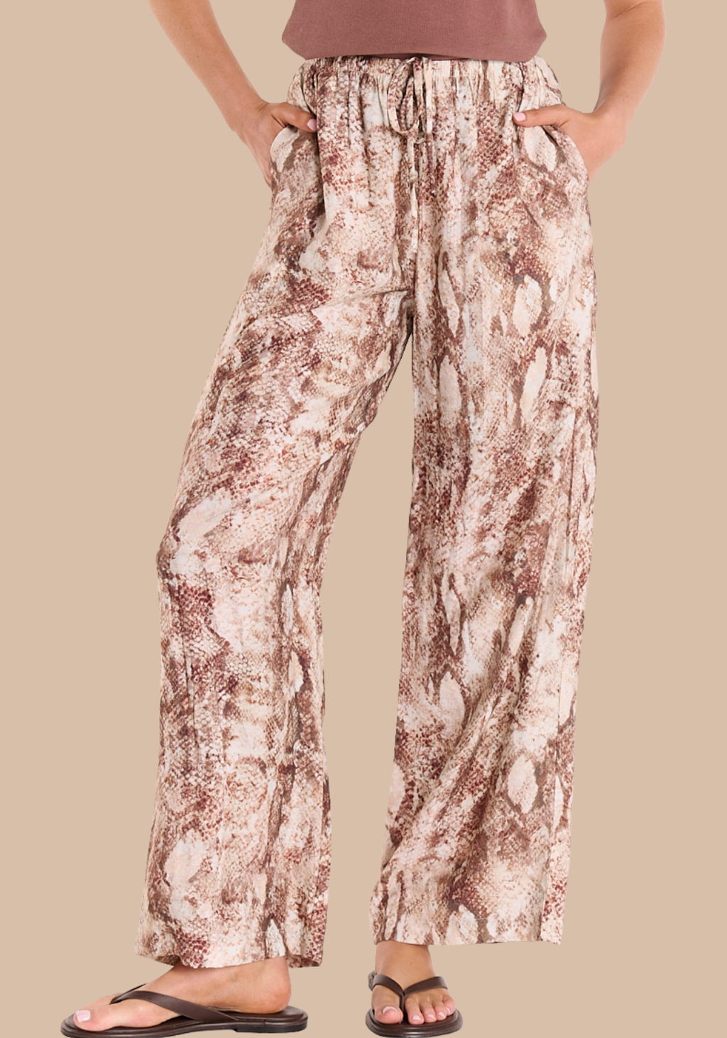 FEATHER + NOISE ELISHA PANT - CHOCOLATE SNAKESKIN