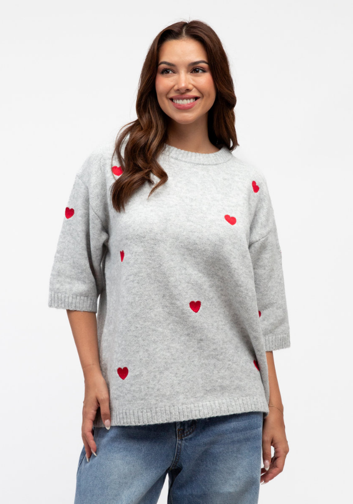 LOTTIE EMBROIDERED HEART KNIT - GREY