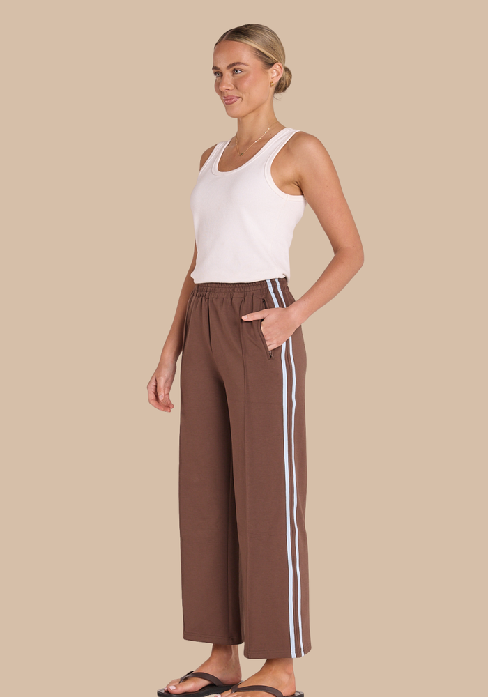 FEATHER + NOISE NOAH CROPPED PANT - CHOCOLATE BLUE STRIPE