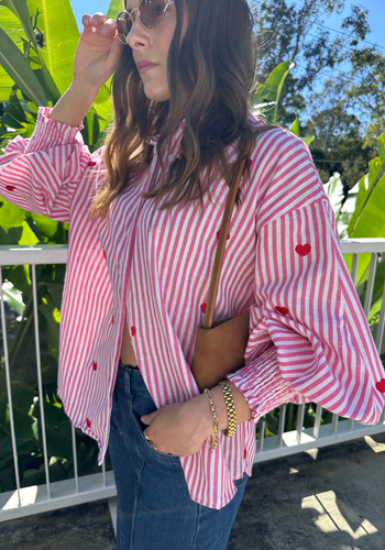 CARRIE BUTTON THROUGH BLOUSE - PINK STRIPE