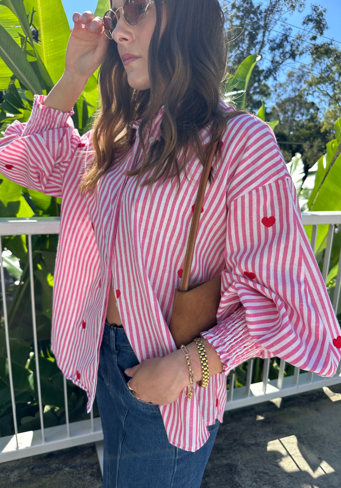 Load image into Gallery viewer, CARRIE BUTTON THROUGH BLOUSE - PINK STRIPE