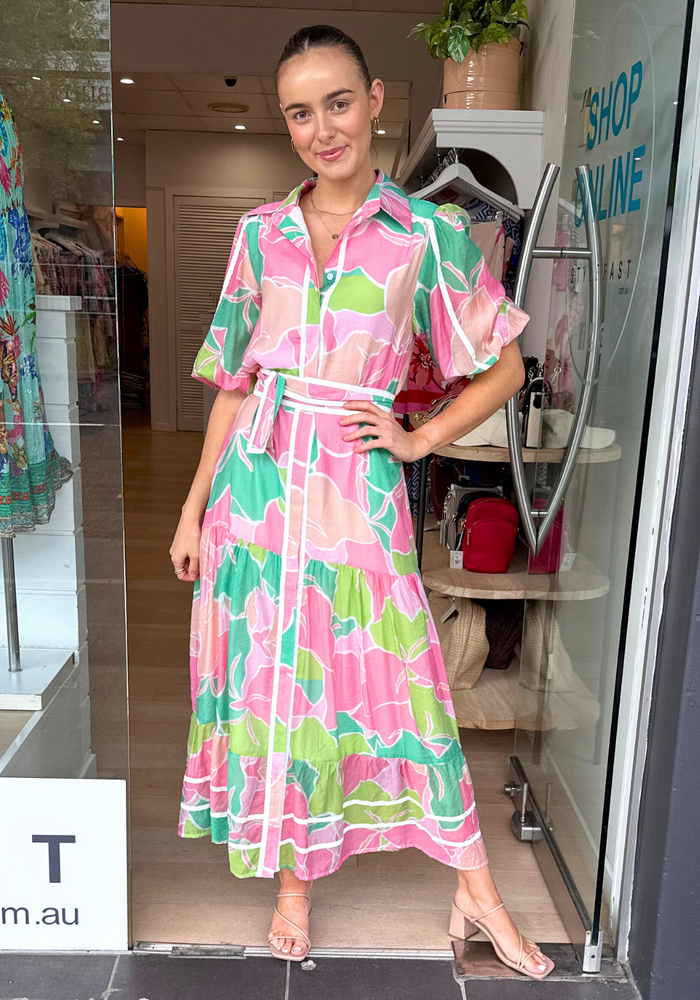 JULIET TIERED MAXI DRESS - PINK & GREEN