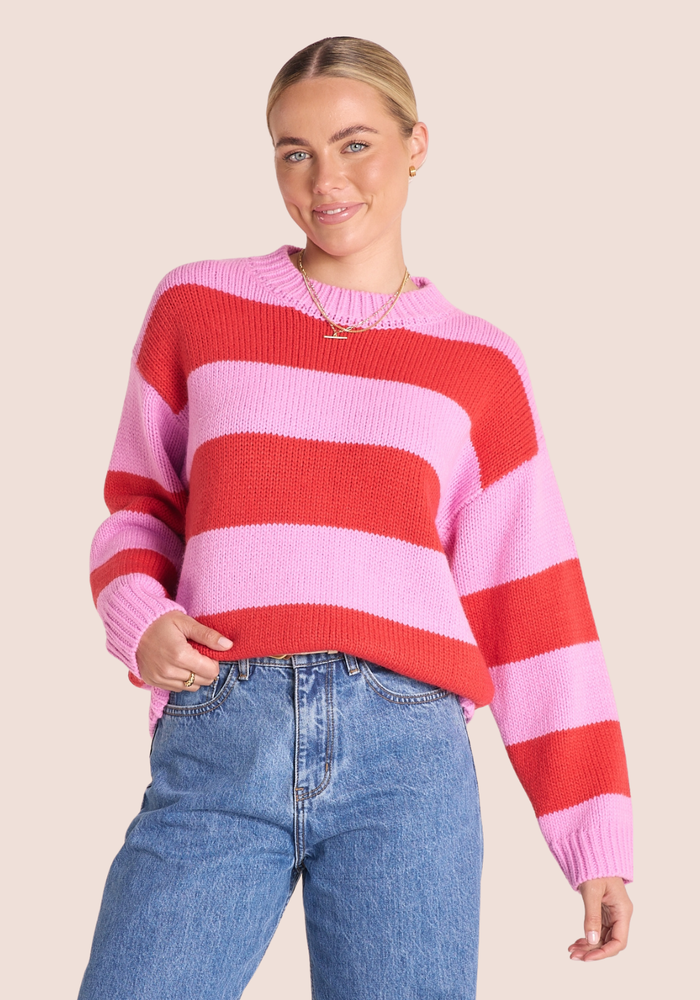 FEATHER + NOISE AVA KNIT - PINK/RED STRIPE