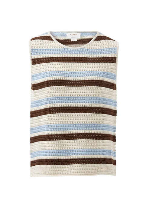 CERES LIFE MARGOT MESH KNIT TANK - CHALK/CHOC STRIPE