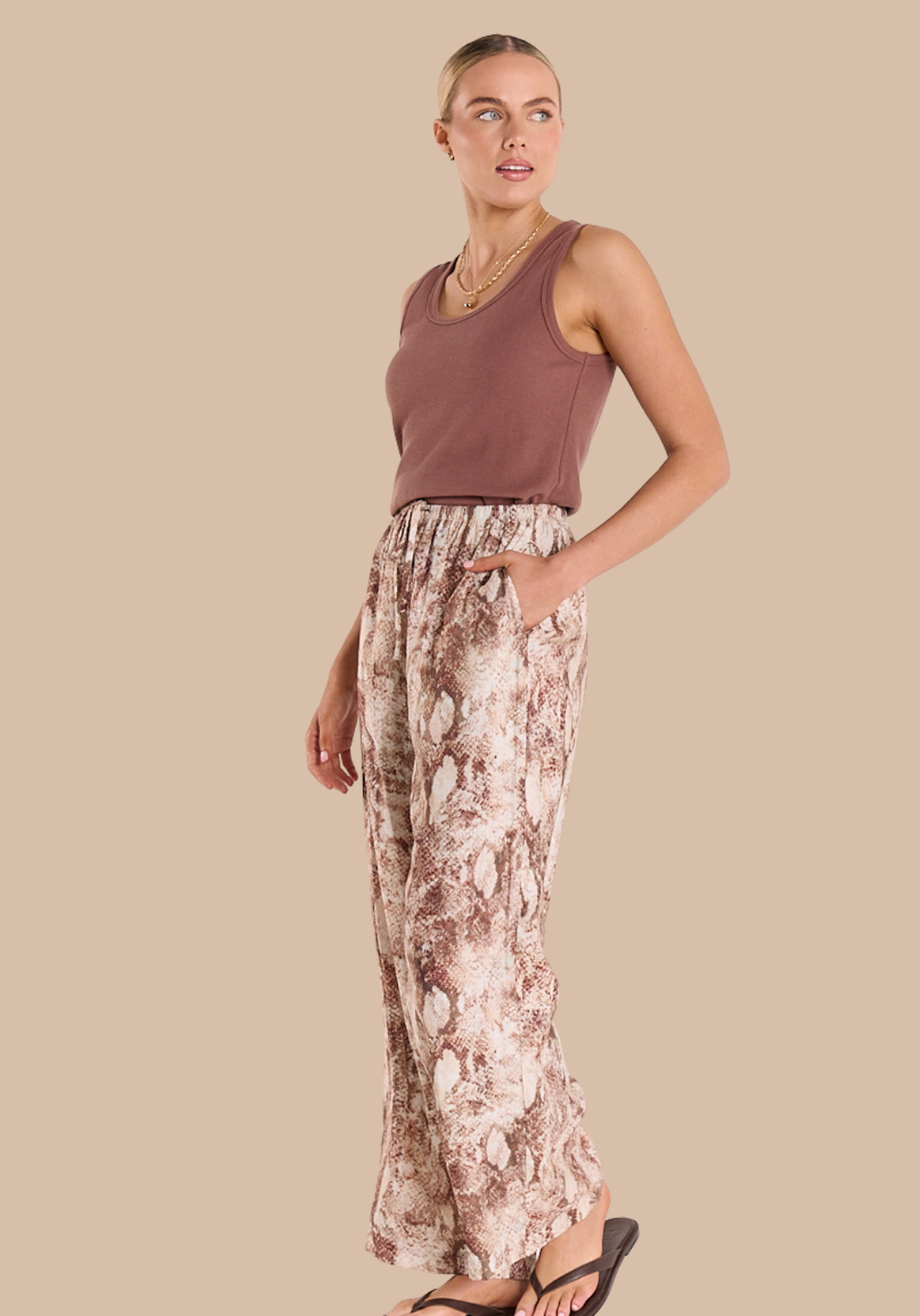 FEATHER + NOISE ELISHA PANT - CHOCOLATE SNAKESKIN