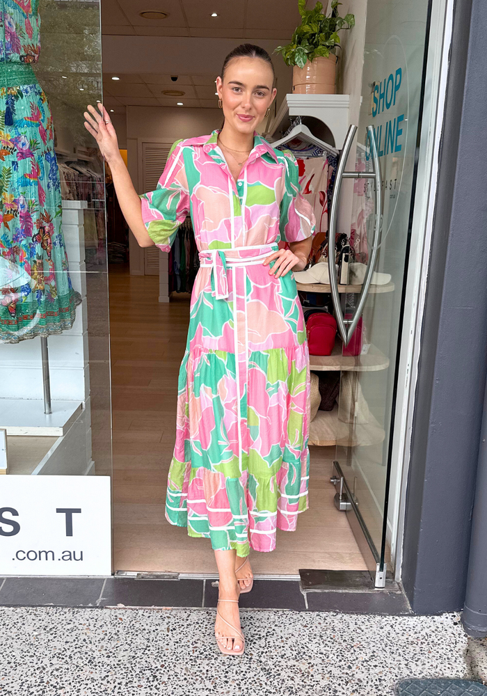 JULIET TIERED MAXI DRESS - PINK & GREEN