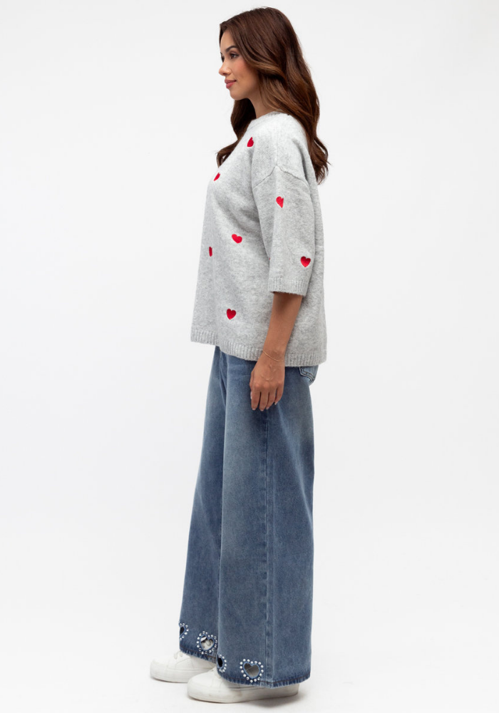 LOTTIE EMBROIDERED HEART KNIT - GREY