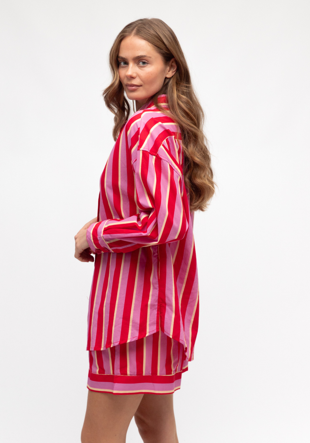 RENATA 100% COTTON SHIRT - RED/PINK STRIPE