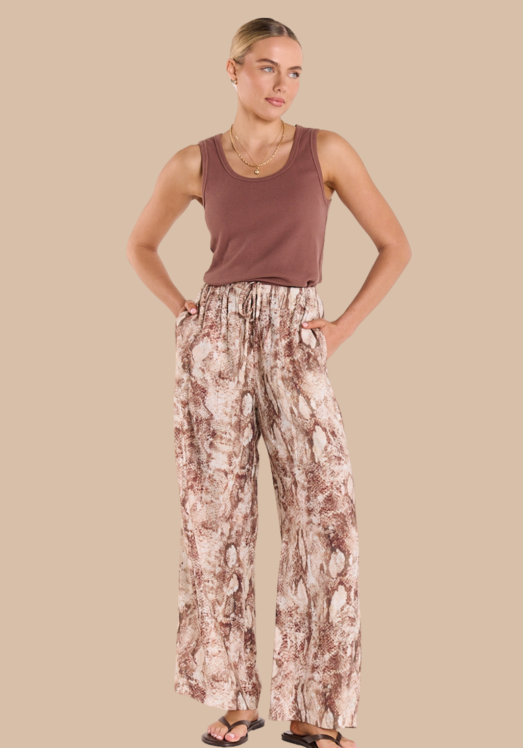 FEATHER + NOISE ELISHA PANT - CHOCOLATE SNAKESKIN