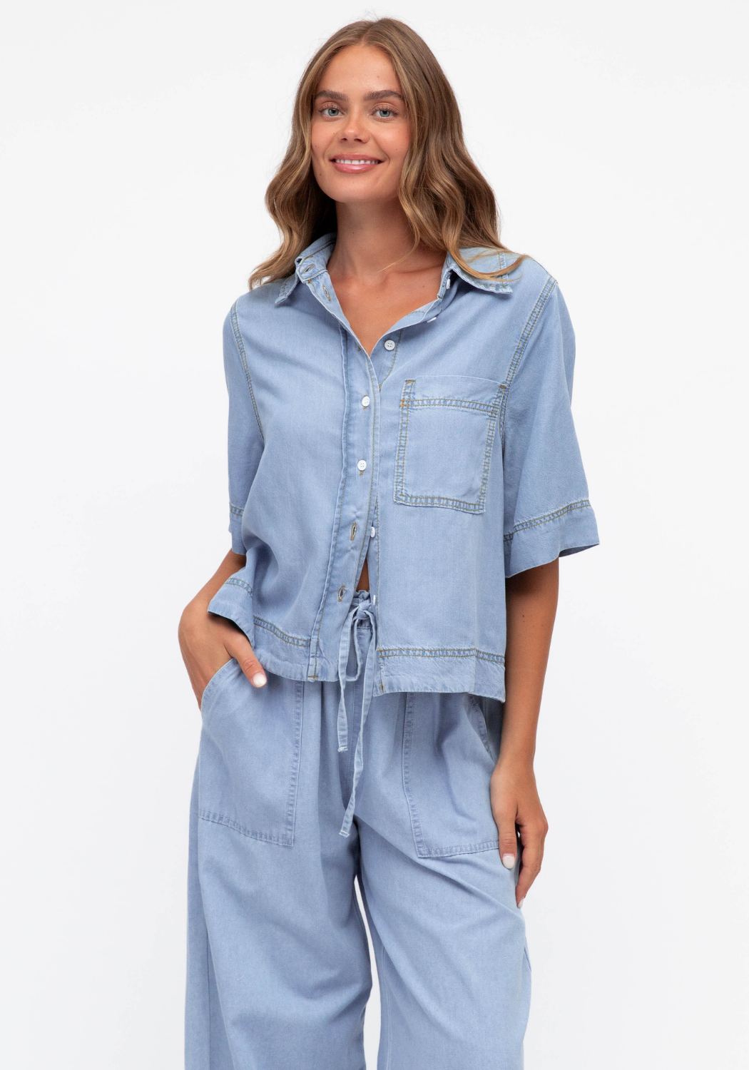 INDIA BUTTON THROUGH SHIRT - CHAMBRAY