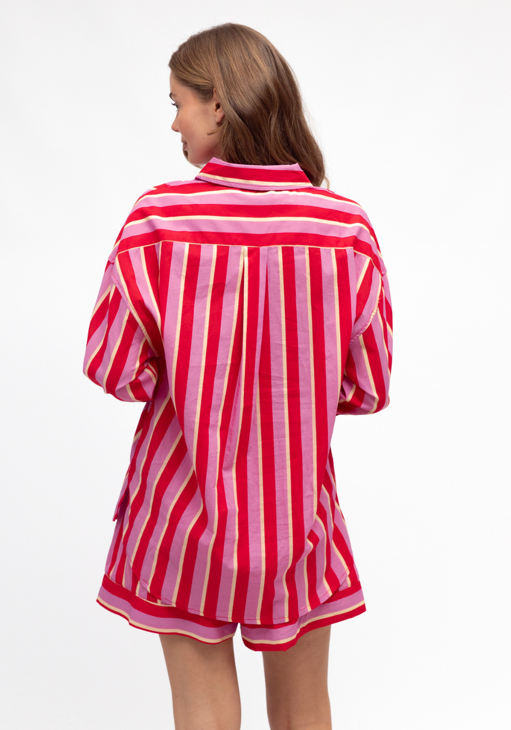 RENATA 100% COTTON SHIRT - RED/PINK STRIPE