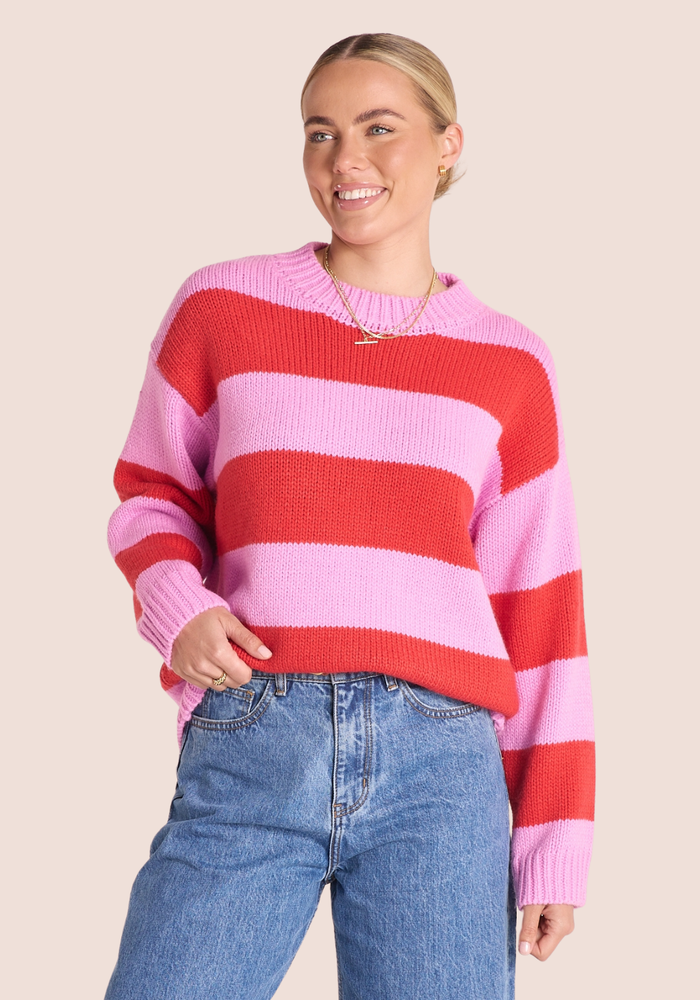 FEATHER + NOISE AVA KNIT - PINK/RED STRIPE