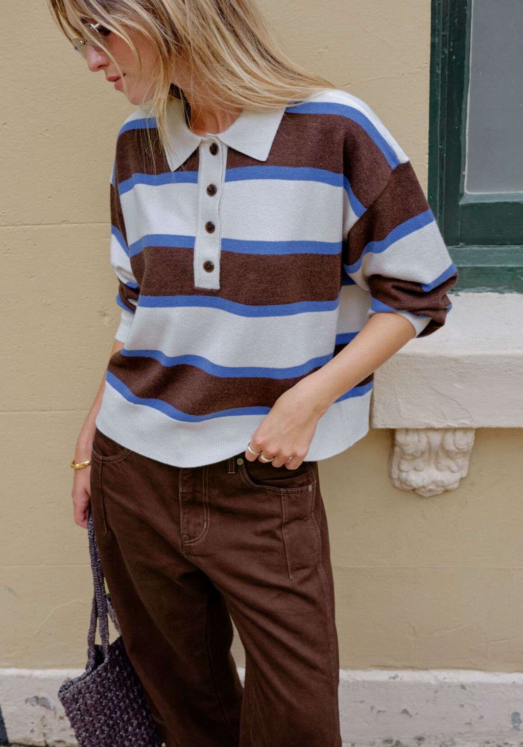 CERES LIFE JESSA RUGBY KNIT - CHOCOLATE STRIPE