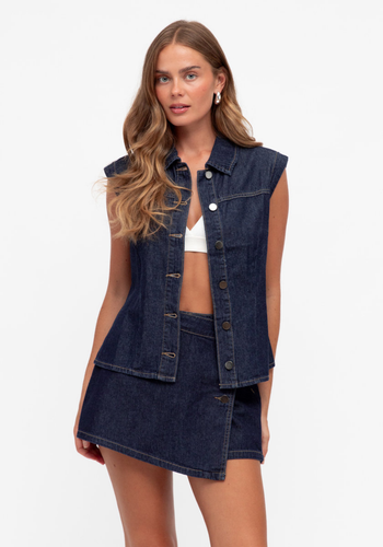 REAGAN DENIM SKORT - DARK INDIGO