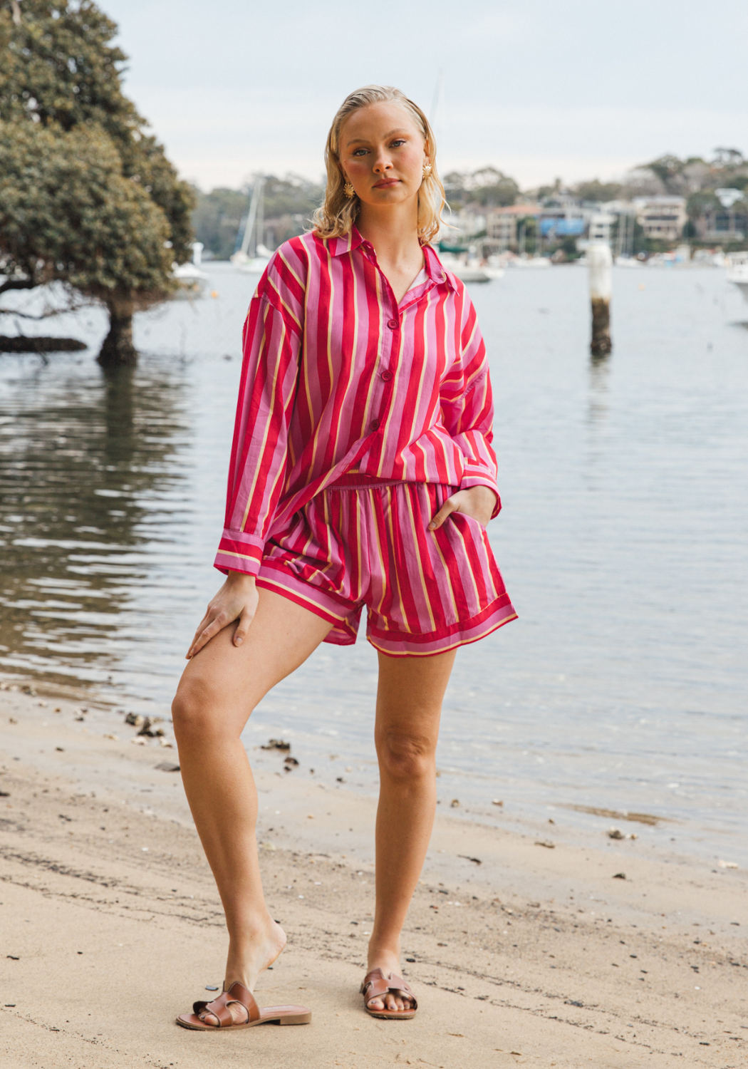 RENATA 100% COTTON SHIRT - RED/PINK STRIPE