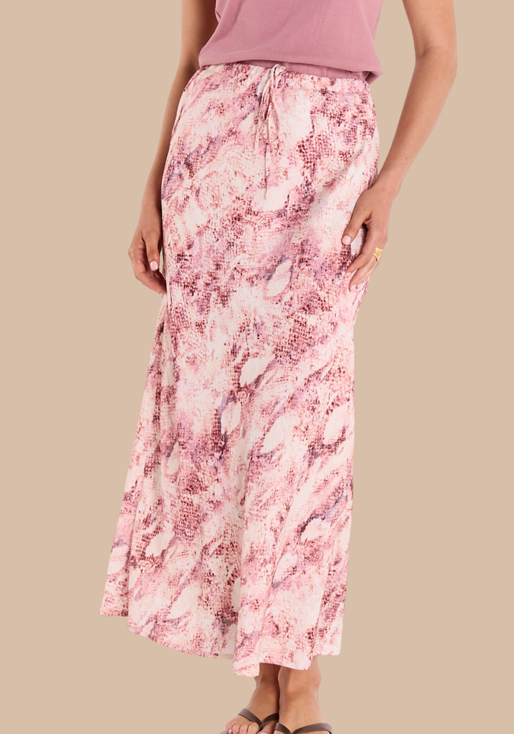 FEATHER + NOISE ELISHA SKIRT - PINK SNAKESKIN PRINT