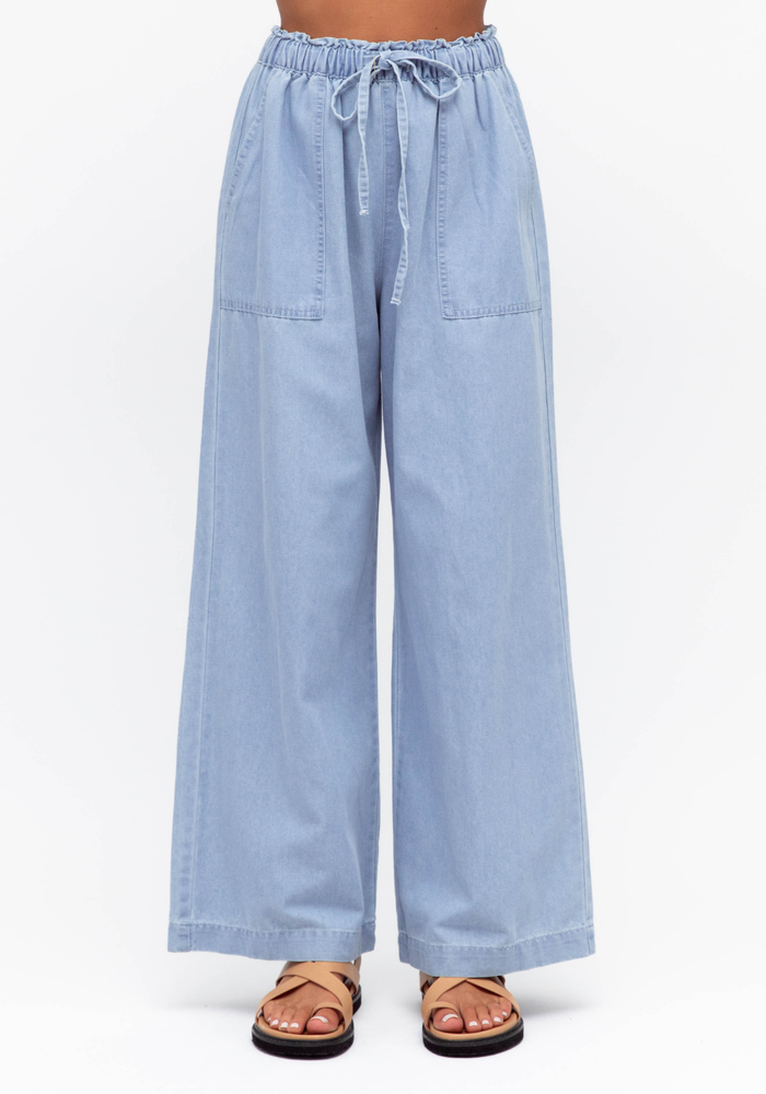 Load image into Gallery viewer, INDIA COTTON WIDE LEG PANTS - CHAMBRAY