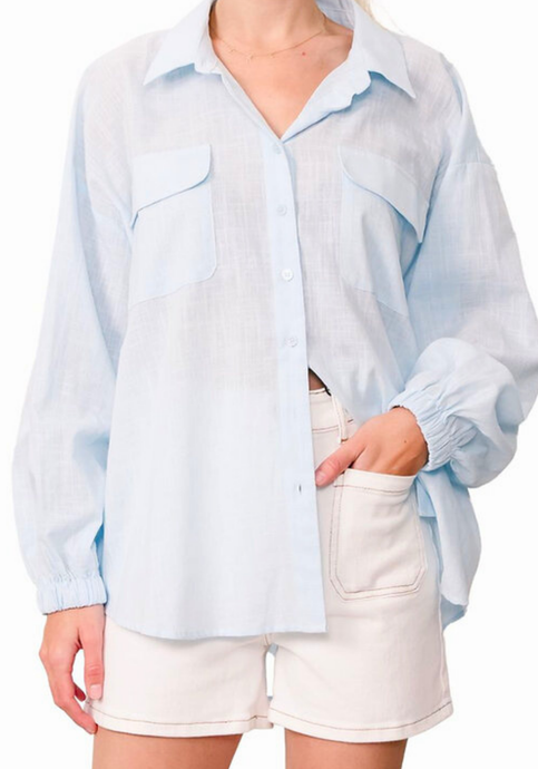 AUBREY OVERSIZED BUTTON THROUGH SHIRT - BABY BLUE