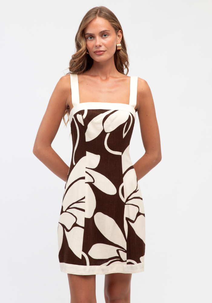 SUMMER BLOOM MINI DRESS - CHOCOLATE