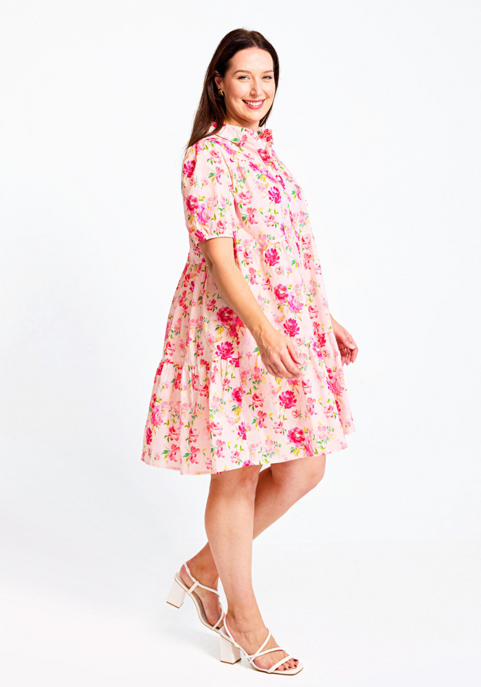 ANEMONE TIERED MINI DRESS - PINK FLORAL