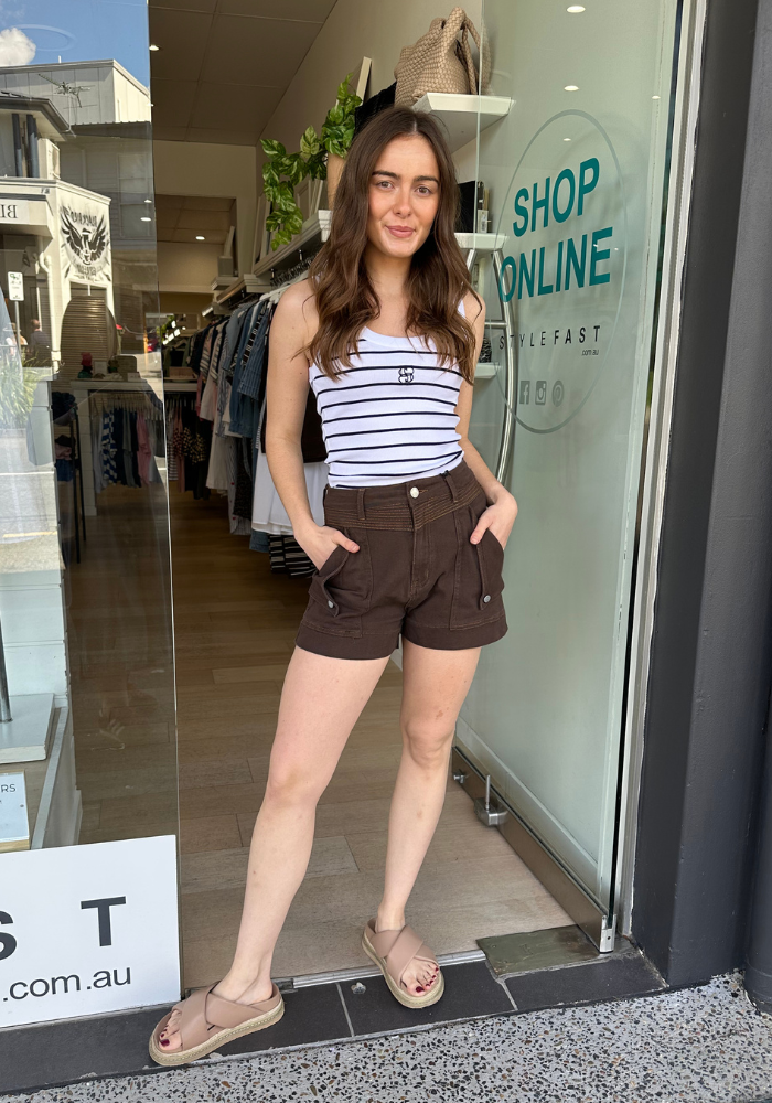 KENNEDY DENIM SHORT - CHOCOLATE