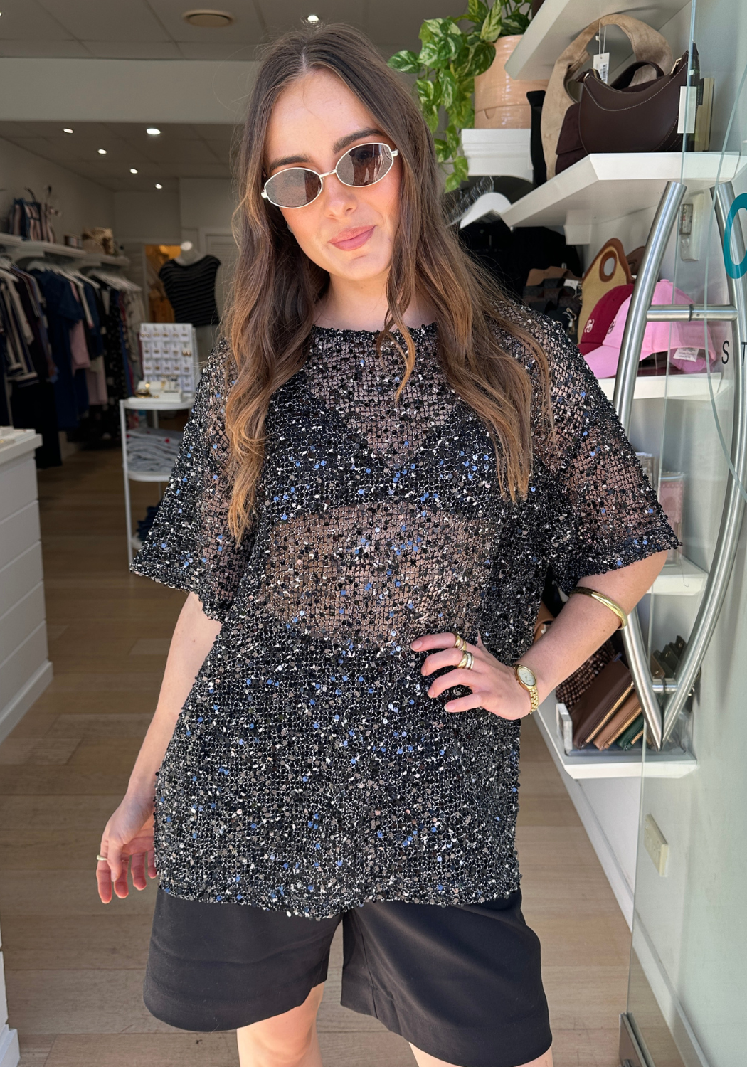 ELSIE SEQUIN TEE - BLACK