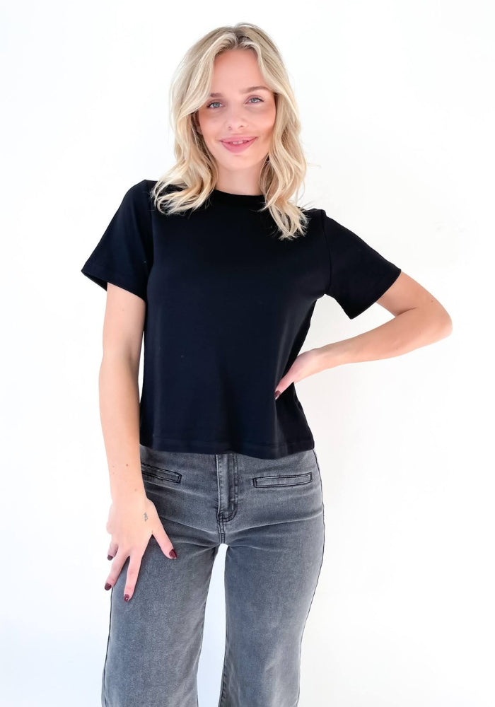 FALLON CROPPED BOXY TEE - BLACK