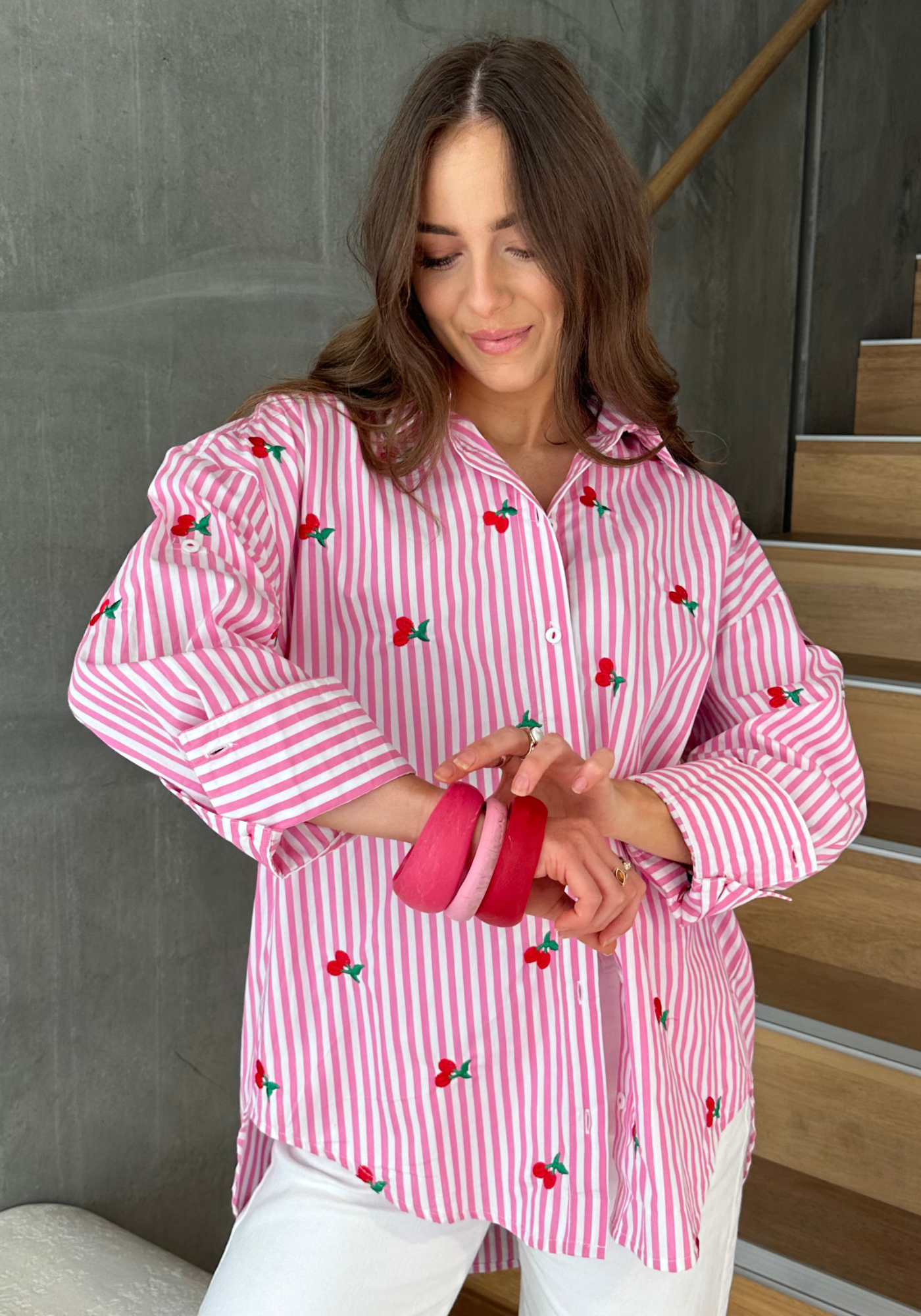 KIMMY BUTTON THROUGH SHIRT - PINK STRIPE