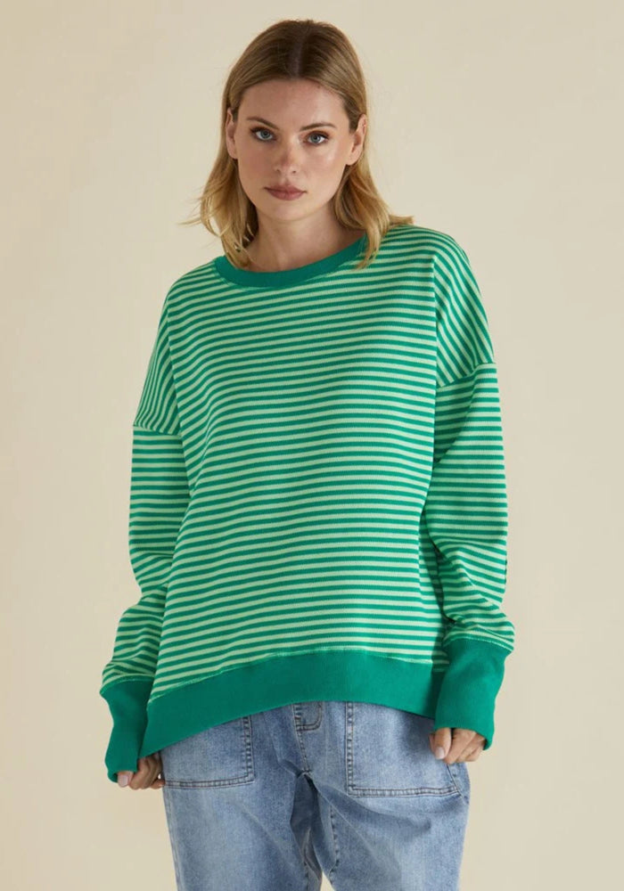 BETTY BASICS COVE SWEAT - GREEN  STRIPE