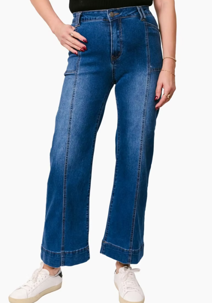 ROWAN WIDE LEG JEAN - MID WASH