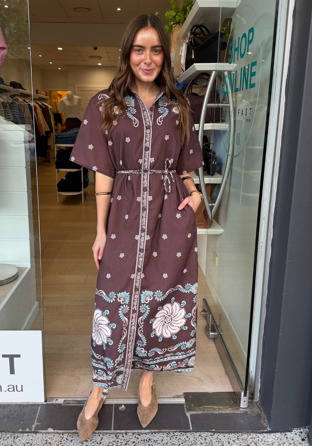 CALLIE MAXI SHIRT DRESS - CHOCOLATE FLORAL