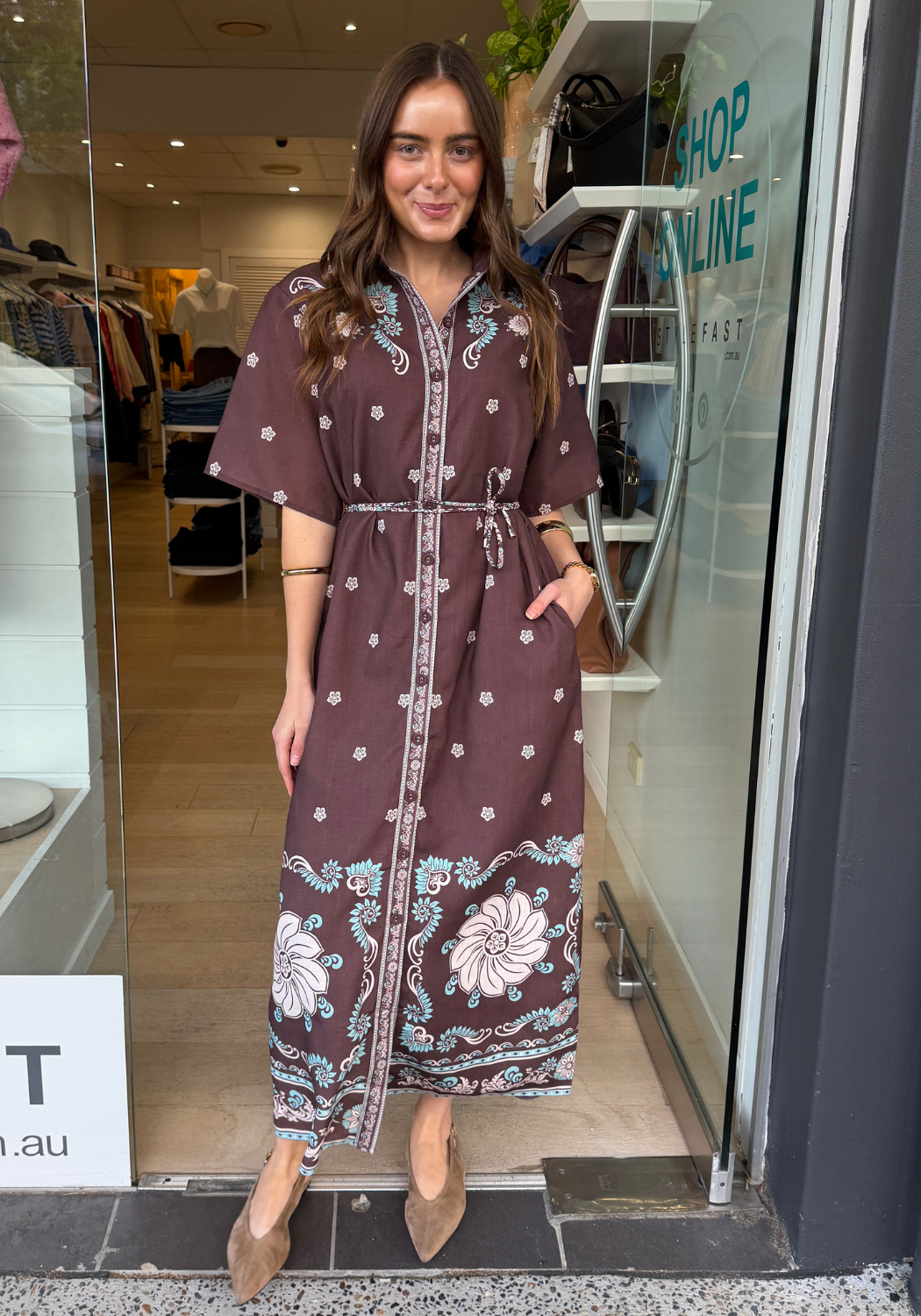 CALLIE MAXI SHIRT DRESS - CHOCOLATE FLORAL